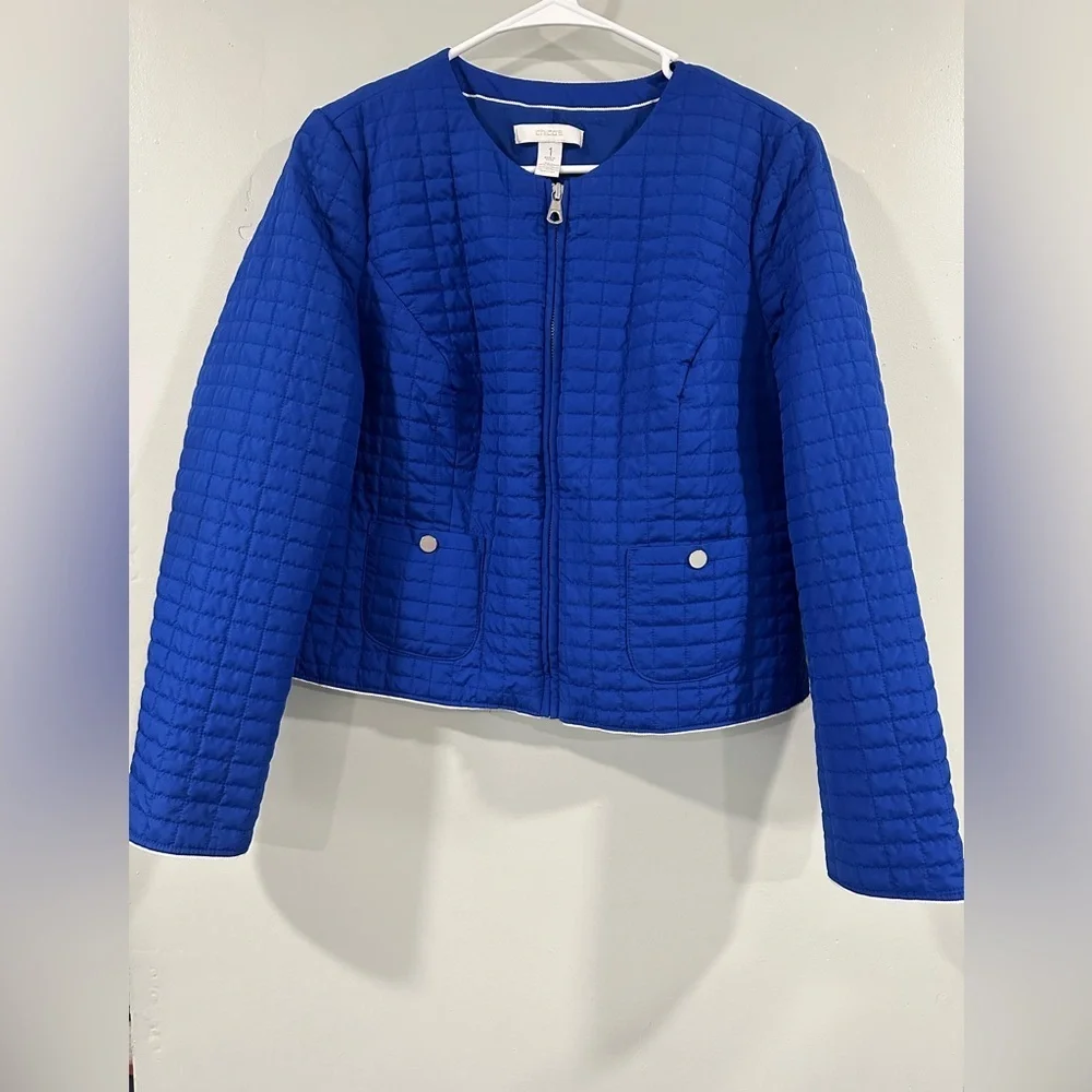 Chico's Vibrant Blue Quilted Puffer Jacket size 1 medium